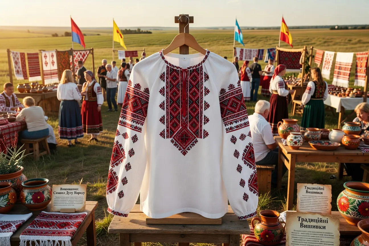 Ukrainian vyshyvanka embroidered shirts at a Canadian community festival