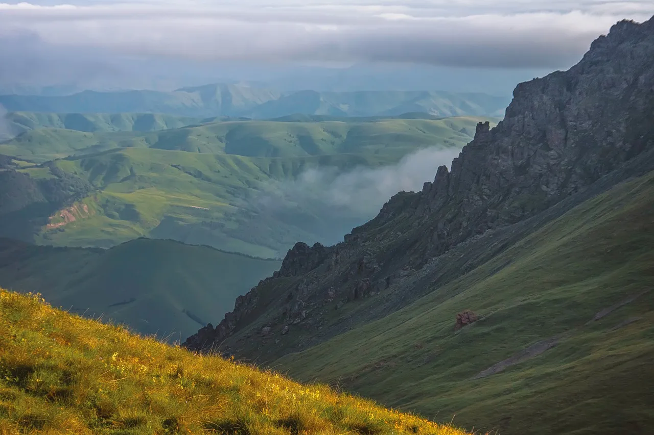 Panoramic view of Ukrainian landscape with mountains and fields representing the country's agricultural and natural resources